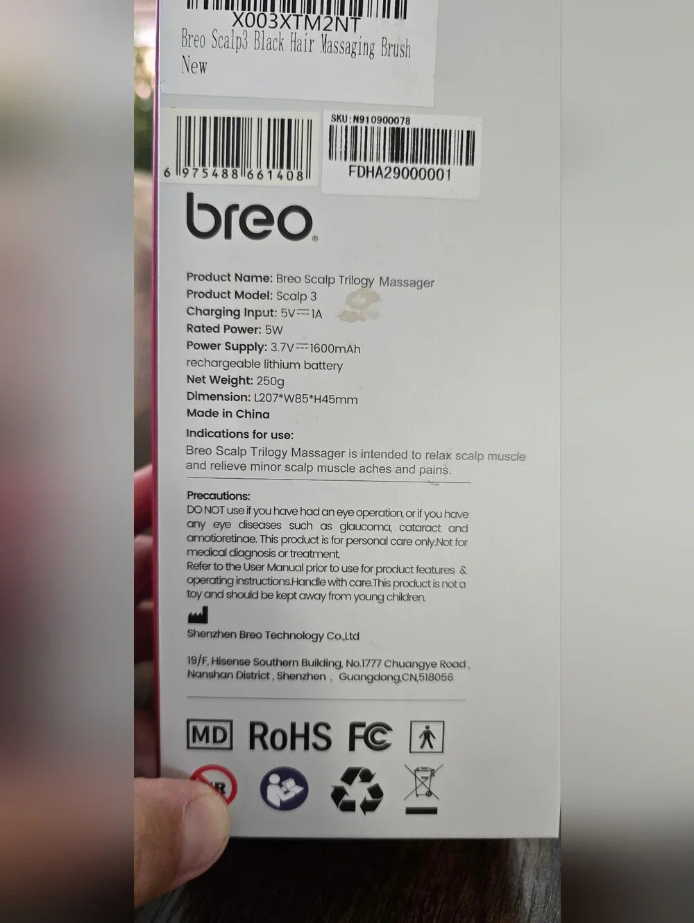 Breo Handheld Scalp 3 Massager - Gray with Pink Accents